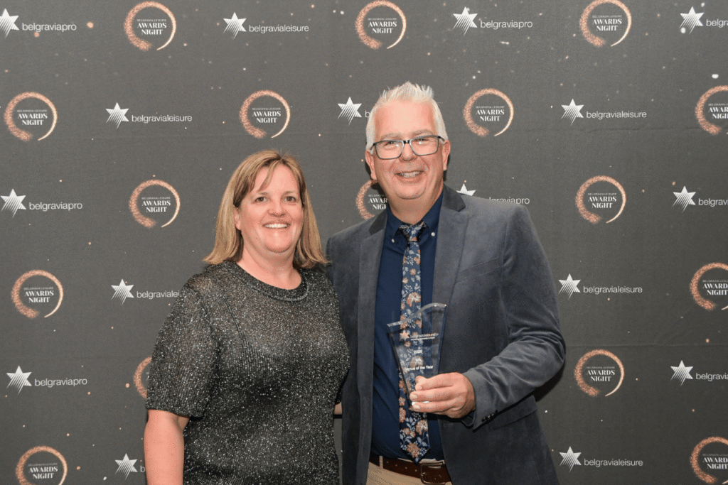 Picture of Manager and Colleague holding award at Belgravia Leisure awards night